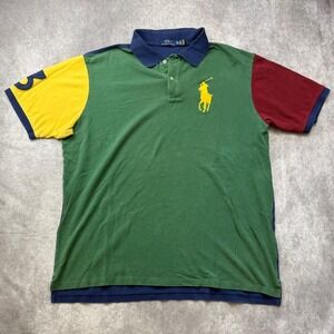 Polo Ralph Lauren Big Pony Colorblock Polo Shirt Mens 2XLT Green Navy Yellow